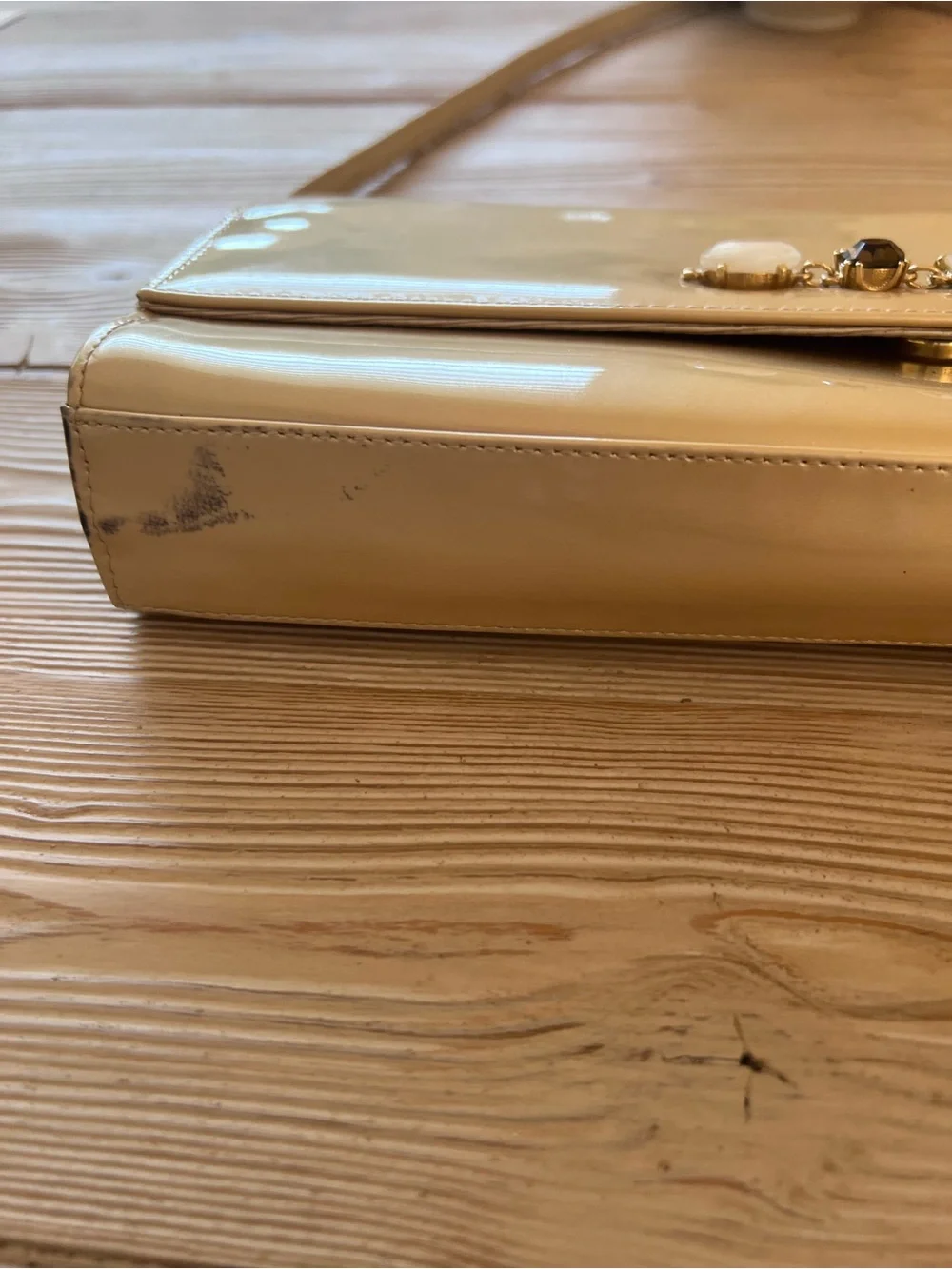 Stuart Weitzman Champagne Ivory Patent Leather Evening Bag Shoulder Bag, Spain